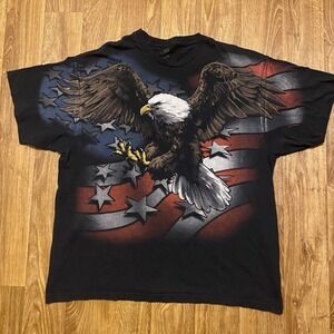 Bald Eagle USA Flag Shirt Adult 2XL Black Big Print Liquid‎ Blue Patriotic